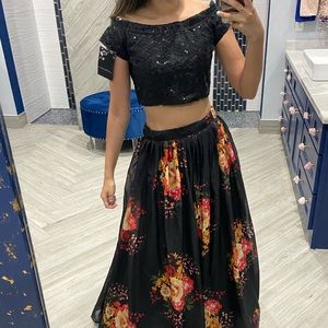 Black Floral Lehenga